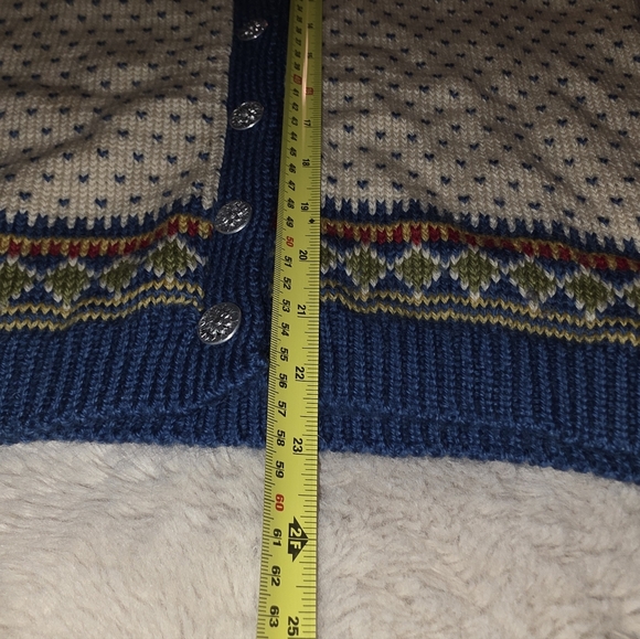 Hand Knit Nordic Knit Blue Cream Cardigan Sweater Measures To A Small. - Picture 10 of 10